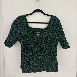 Collectif Green and Black Floral Velvet Square-Neck Top